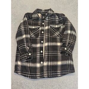 Art Class Jacket Boys Black/White Plaid Flannel Sherpa Lined - Button-Up SZ S